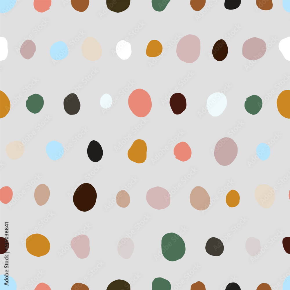 Seamless neutral polka dots pattern. Brown, pink hand-drawn circles on grey background. Abstract points ornament. Vector boho dotted illustration for wallpaper, fabric, print, wrapping paper, textile Seamless neutral polka dots pattern. Brown, pink hand-drawn circles on grey background. Abstract points ornament. Vector boho dotted illustration for wallpaper, fabric, print, wrapping paper, textile