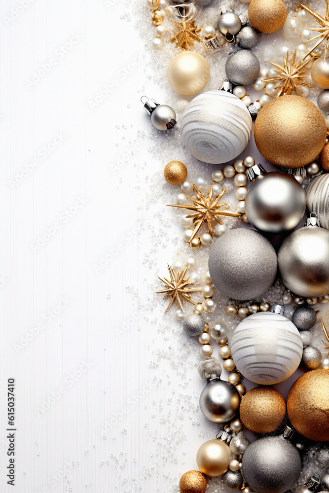 Christmas white background with christmas balls and decoration , ai generative Christmas white background with christmas balls and decoration , ai generative