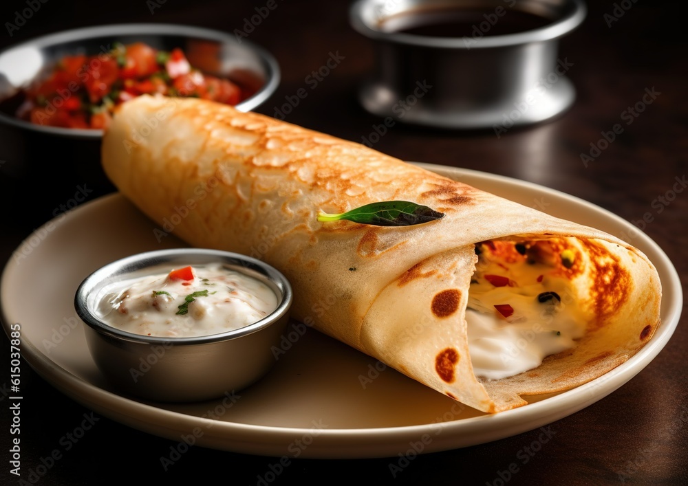 Cheese masala dosa recipe with sambar and chutney, South Indian