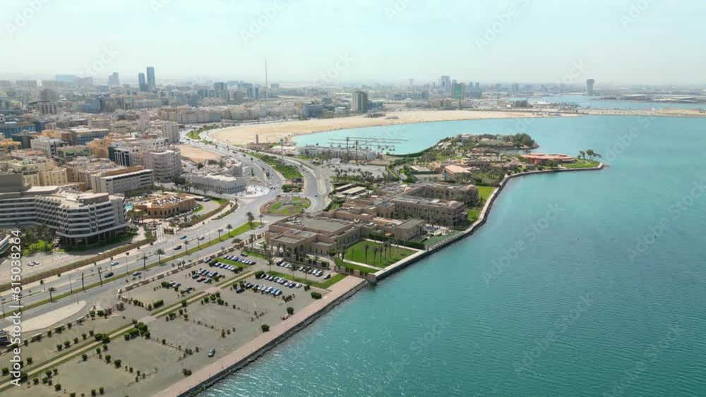 Jeddah, Saudi Arabia Aerial view of coastal city and famous resort
