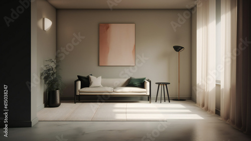 Stylish Interior with an Abstract Mockup Frame Poster  Modern interior design  3D render  3D illustration