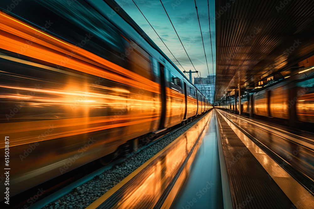 Modern Train, Motion blur, Transportation, Railway, ai generative Modern Train, Motion blur, Transportation, Railway, ai generative