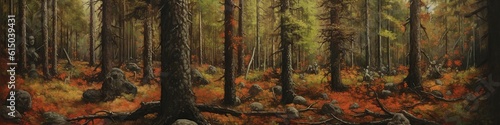illustration, painting of a forest full of trees and vegetation, website, ai generative