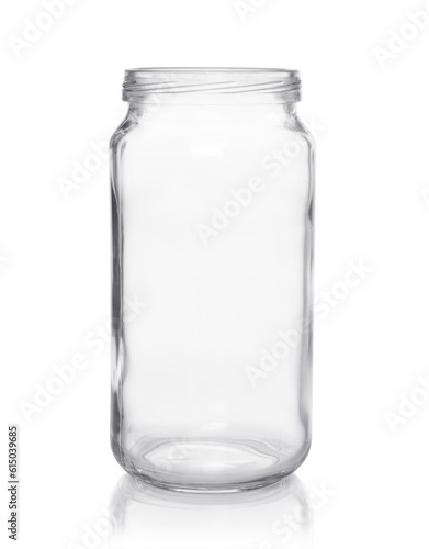 empty glass jar isolated on a white background