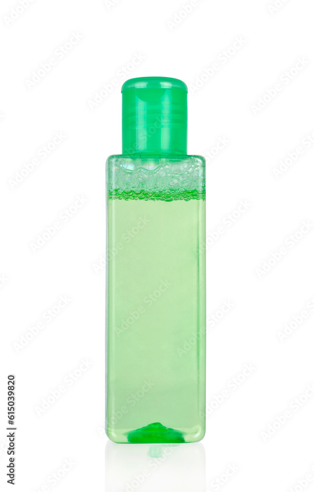plastic soap bottle on white background