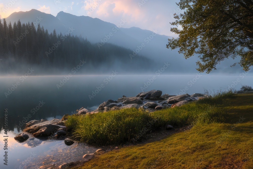 Fototapeta premium morning in the mountains, generative ai