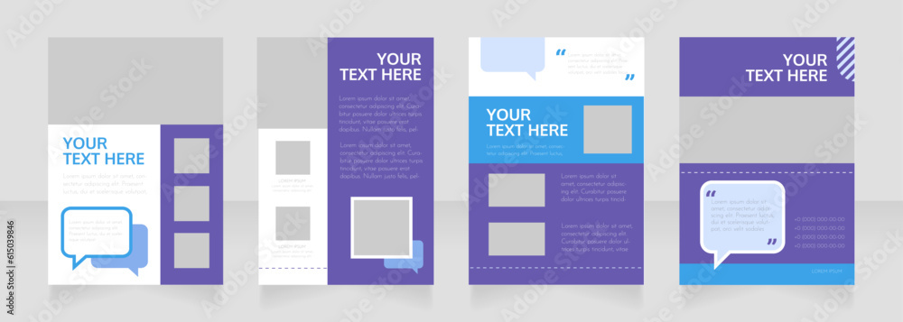 Communication service blank brochure layout design. Project info. Vertical poster template set with empty copy space for text. Premade corporate reports collection. Editable flyer paper pages