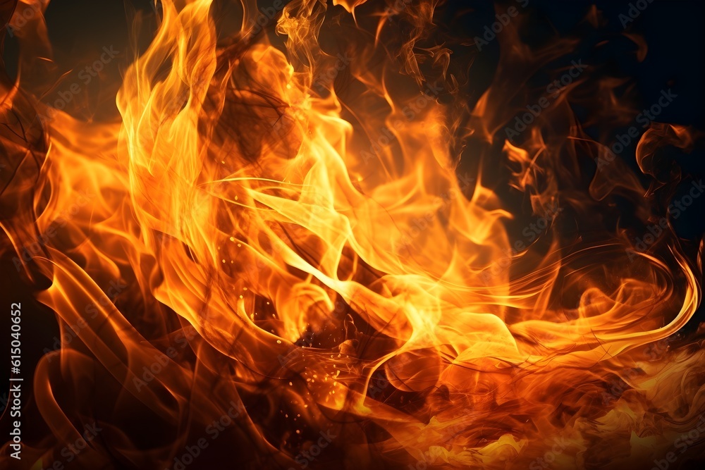 Fototapeta premium Flames of fire on a black background. Generative AI