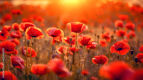  Poppies Field on a Sunny Day, ai generative.