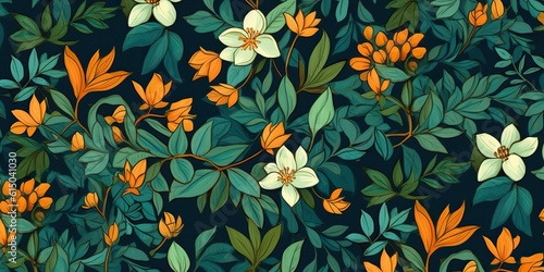 AI Generated. AI Generative. Vintage retro plant flower pattern background texture scene. Decorative floral romantic graphic style. Graphic Art