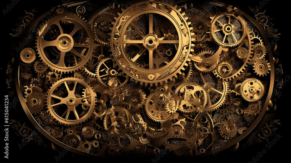 clock background, generative, ai, machine, mechanical, blue,gold