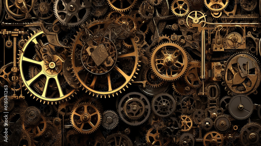 Obraz premium clock background, generative, ai, machine, mechanical, blue,gold