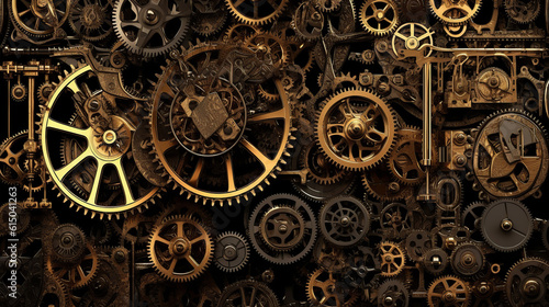 clock background, generative, ai, machine, mechanical, blue,gold © Svitlana