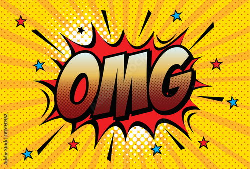 Lettering OMG. Comic text sound effects. Vector bubble icon speech phrase, cartoon exclusive font label tag expression,vector illustration. 