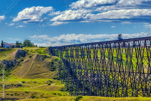 A close up to the Lethbridge Viaduct, commonly known as the High Level Bridge in Lethbridge, Alberta, Canada.