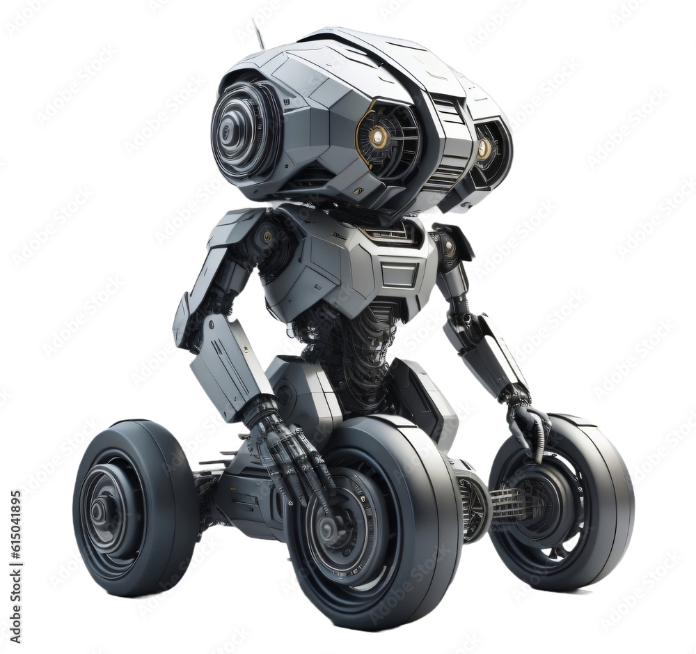 Futuristic wheeled robot, isolated, transparent background, no background. PNG. Generative AI. Futuristic wheeled robot, isolated, transparent background, no background. PNG. Generative AI.