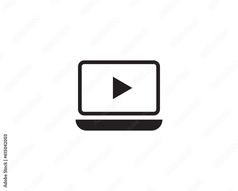 Laptop video play batton black and white icon illustration material Laptop video play batton black and white icon illustration material