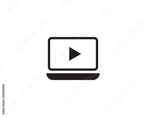  Laptop video play batton black and white icon illustration material photo