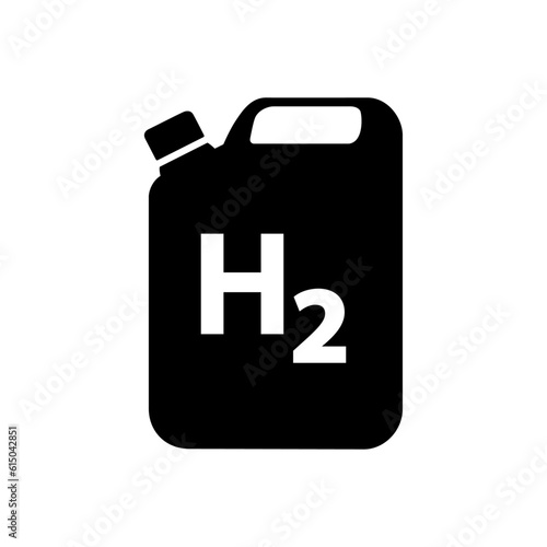 Container con gas hidrógeno. Botella con texto h2. Combustible alternativo ecológico