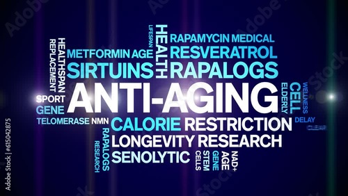 Anti-aging animated tag word cloud;text design animation kinetic typography seamless loop. photo