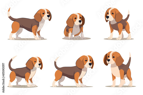 Set of dogs. Colorful cartoon artwork showcasing a variety of charming flat-design dogs in a beautifully designed atmosphere. Vector illustration.