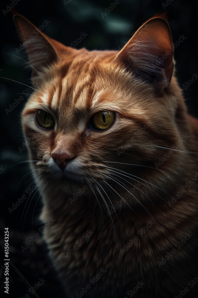 Portrait of Borneo Red Cat Dramatic and Cinematic Lighting Photography, Generative AI