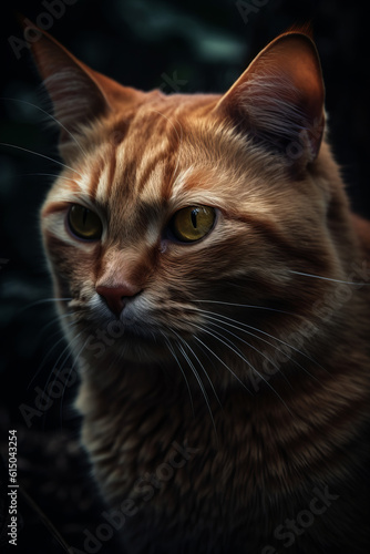 Portrait of Borneo Red Cat Dramatic and Cinematic Lighting Photography, Generative AI © Giantdesign