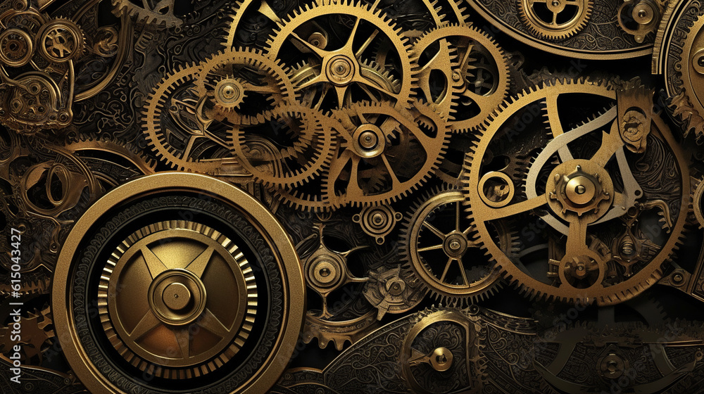 clock background, generative, ai, machine, mechanical, green,  gold