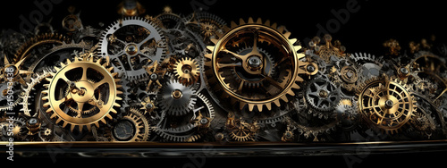 clock background, generative, ai, machine, mechanical, green, gold © Svitlana