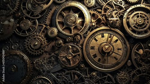 clock background, generative, ai, machine, mechanical, green, gold