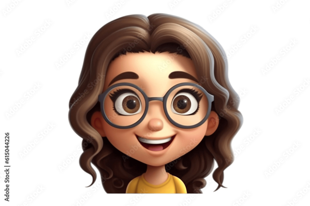 Emoji Girl with Glasses on Transparent Background, AI