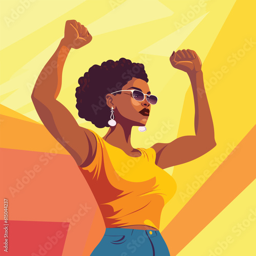 Winning victory style woman, youth day flat illustration, revolution, people emotions, 12 aug