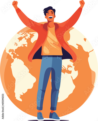 Man with opening arms , youth day flat illustration, revolution, people emotions, 12 aug