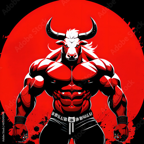 Wallpaper Mural 2D red angry bull unique artwork, generated with ai Torontodigital.ca