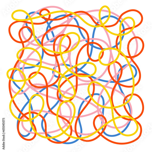 A pattern of multicolored lines, squiggles. Abstract poster.
