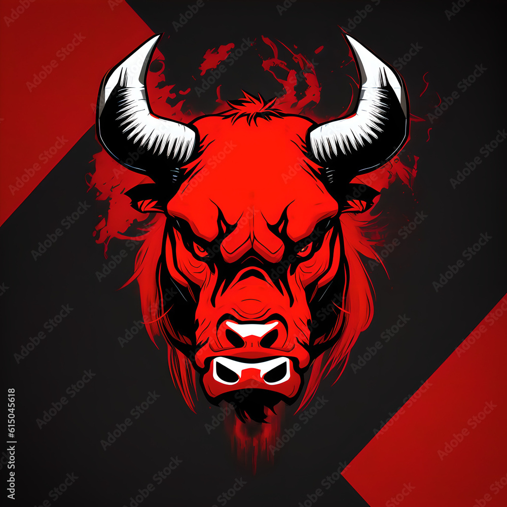 2D red angry bull unique artwork, generated with ai