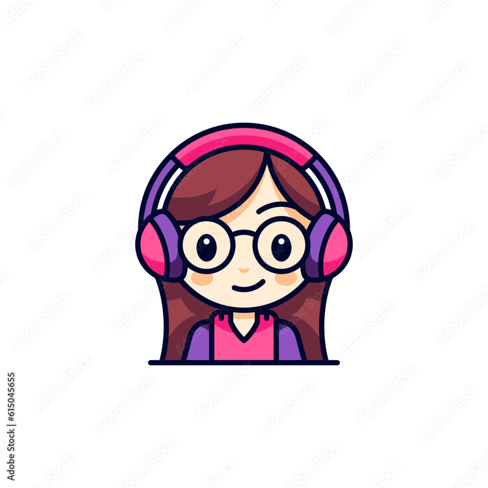 Cute baby girl in headphones portrait video gaming cyberspace esport outline icon vector flat Cute baby girl in headphones portrait video gaming cyberspace esport outline icon vector flat