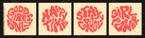 Lettering set in retro groove style. trend poster word combination wavy shape font