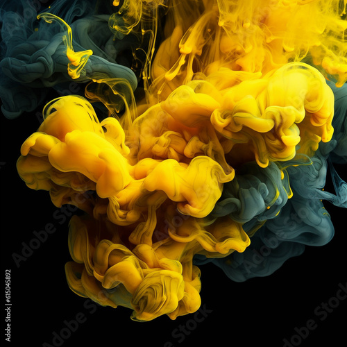 Liquid smoke of yellow color on a black background