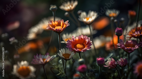A kaleidoscope of beautiful summer flowers. Generative AI © PIRMYN