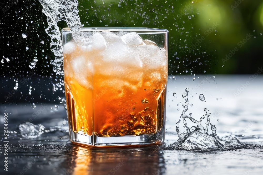 glass of cola with ice and splash, generative ai glass of cola with ice and splash, generative ai