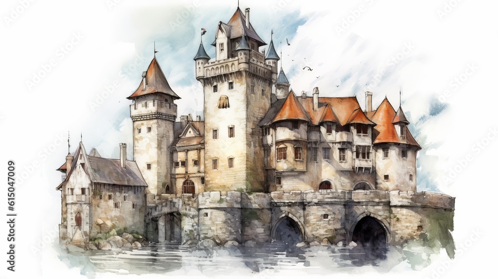castle, watercolor style Generative AI