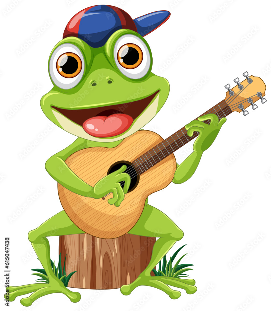 Obraz premium Green Frog Playing Guitar Vector