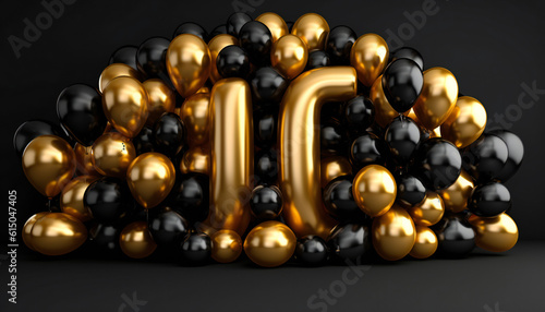 Number 10 Golden and yellow balloons in the room  birthday and party decoration. Generative ai art