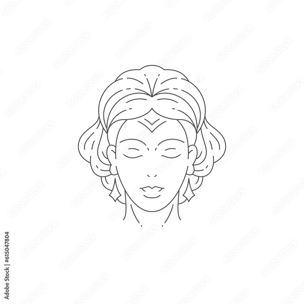 Beautiful glamour woman portrait with romantic hairstyle minimal line logo for beauty salon vector Beautiful glamour woman portrait with romantic hairstyle minimal line logo for beauty salon vector