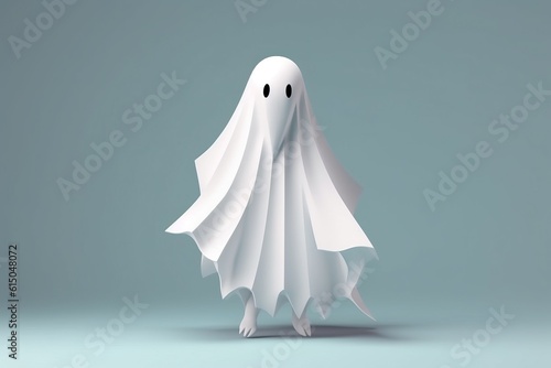 Cute friendly Ghost. Happy Halloween banner or party invitation. Pastel. Ai generative.