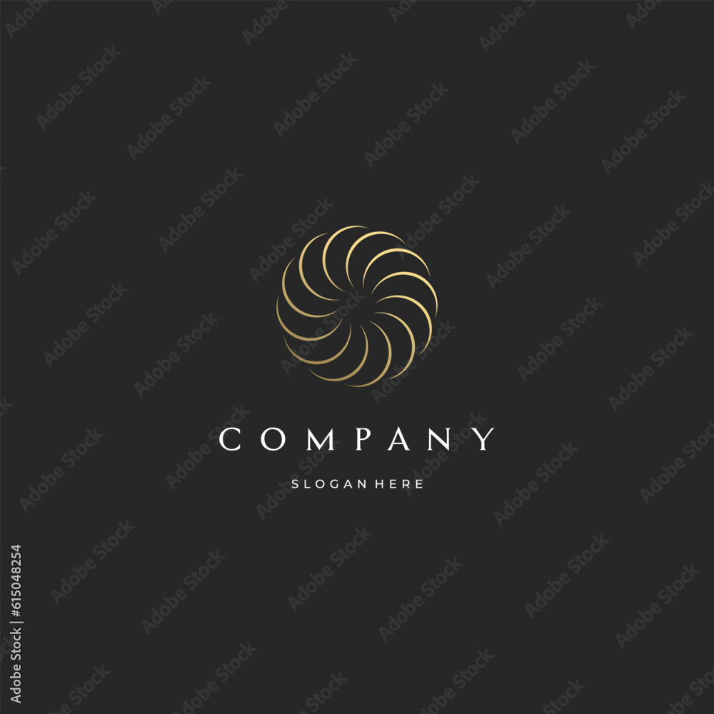 Metallic gold circle shape luxury design, gold flower logo Metallic gold circle shape luxury design, gold flower logo