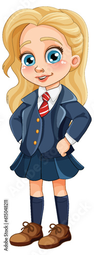 Cute blonde girl student in school uniform