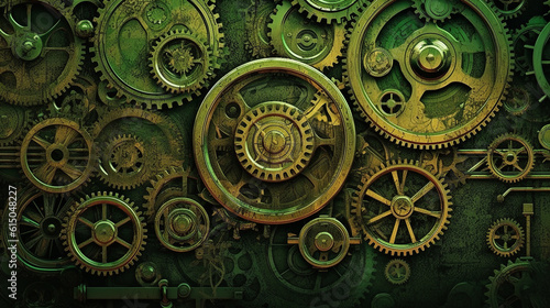 Wallpaper Mural clock background, generative, ai, machine, mechanical, green, blue, gold Torontodigital.ca