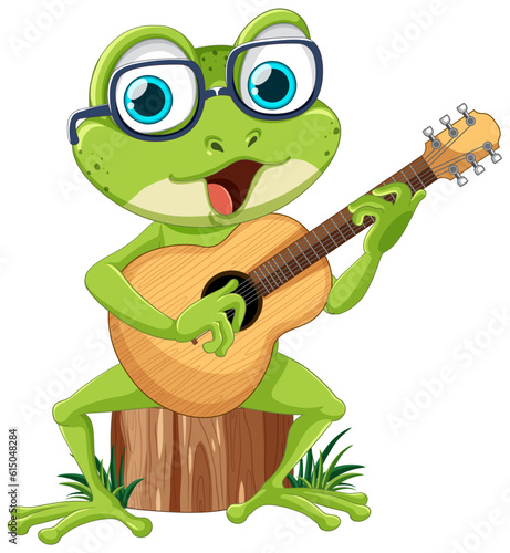 Green Frog Playing Guitar Vector